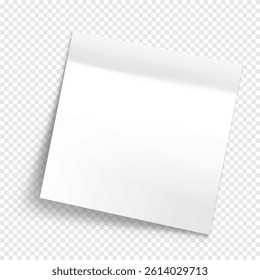 Vector white note paper isolated on transparent background. Realistic sticky note. Mockup of white note paper for design.