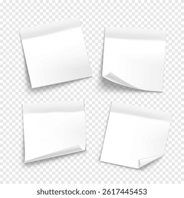 Vector white note paper isolated on transparent background. Realistic sticky note. Mockup of note paper for design.