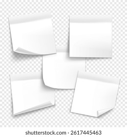 Vector white note paper isolated on transparent background. Realistic sticky note. Mockup of paper for design.