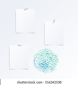 Vector white Note paper on the wall this watercolor waves. Hipster mood board template. Mock up.