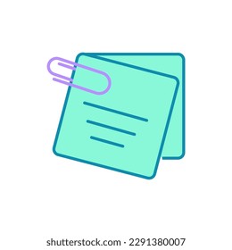 vector white note paper with paperclip flat icon. color icon paper clip and paper
