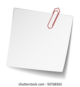 vector white note paper with paperclip