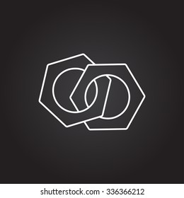 Vector white nut icon on dark background 