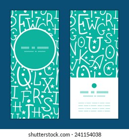Vector white on green alphabet letters vertical round frame pattern invitation greeting cards set