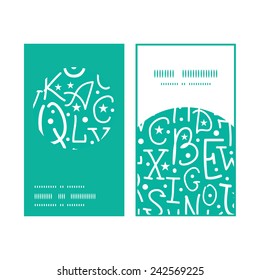 Vector white on green alphabet letters vertical round frame pattern business cards set