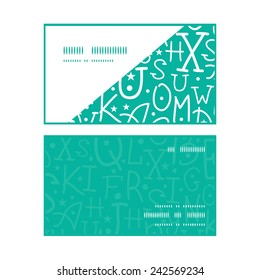 Vector white on green alphabet letters horizontal corner frame pattern business cards set