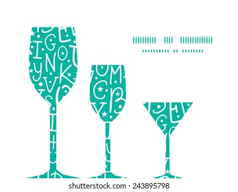 Vector white on green alphabet letters three wine glasses silhouettes pattern frame