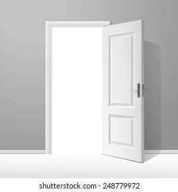 Vector White Open Door with Frame Isolated on Background