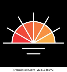 Vector white and orange gradient illustration of the sun during sunset on the sea isolated on a black background