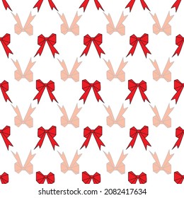 Vector White Origami Christmas with ribbons seamless background pattern