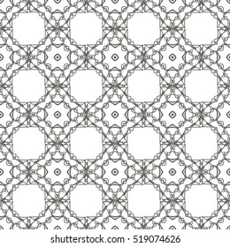 Vector White Ornamental Seamless Line Pattern. Endless Texture. Oriental Geometric Ornament