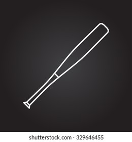 Vector white outline baseball bat icon on black background 