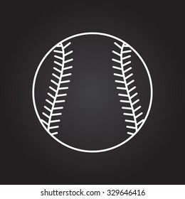 Vector white outline baseball icon on black background 