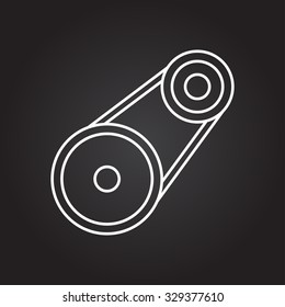 Vector white outline belt drive icon on black background 