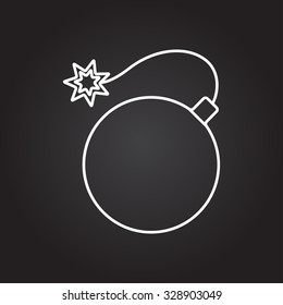 Vector white outline bomb icon on black background 