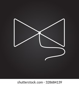 Vector white outline bow on string icon on black background 