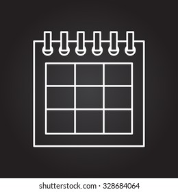 Vector white outline calendar icon on black background 