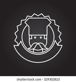 Vector white outline chef cook chois emblem icon on black background 