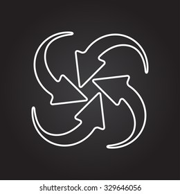 Vector white outline circle round arrows for business, diagram on black background 
