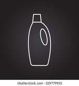 Vector white outline cleaner bottle for bathroom, kitchen, toilet on black background 