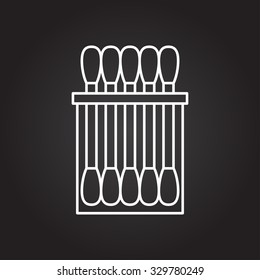 Vector white outline cotton swabs icon on black background 