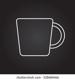 Vector white outline cup for tea or coffee icon on black background 