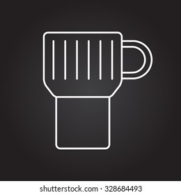 Vector white outline cup for tea or coffee icon on black background 