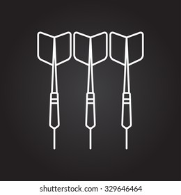 Vector white outline darts icon on black background 