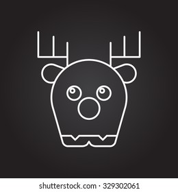 Vector white outline deer icon on black background 