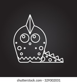 Vector white outline dinosaur lizard icon on black background 