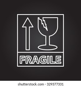 Vector white outline fragile icon on black background 