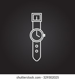 Vector white outline hand clock icon on black background 