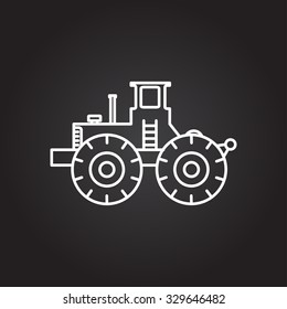 Vector white outline heavy machine icon on black background 