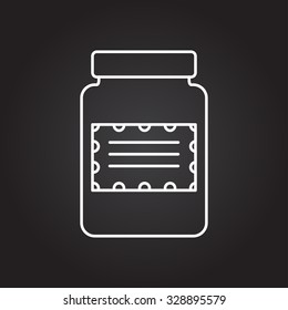 Vector white outline kitchen bottle template on black background 