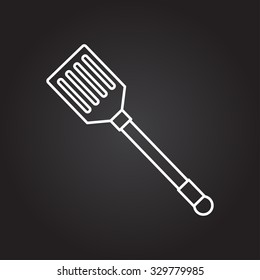 Vector white outline kitchen spatula icon on black background 