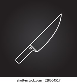 Vector white outline knife icon on black background 