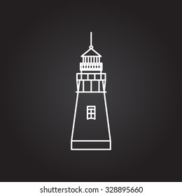 Vector white outline lighthouse icon on black background 