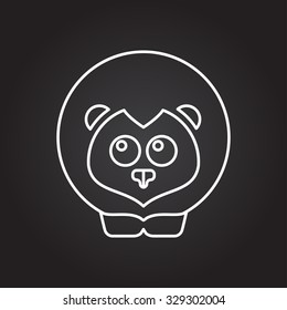 Vector white outline lion icon on black background 