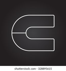 Vector white outline magnet icon on black background 