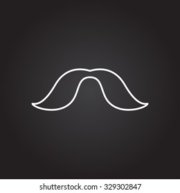 Vector white outline mustache icon on black background 