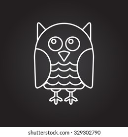 Vector white outline owl icon on black background 