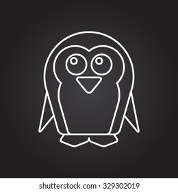 Vector white outline penguin icon on black background 