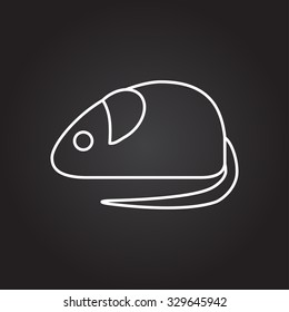Vector white outline rat or mouse icon on black background 