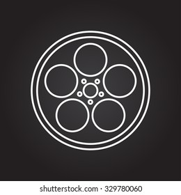 Vector white outline retro bobbin icon on black background 