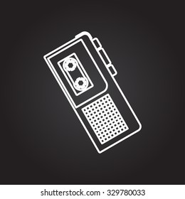 Vector white outline retro dictaphone icon on black background 