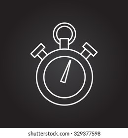 Vector white outline retro stopwatch icon on black background 