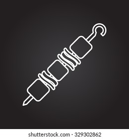 Vector white outline shashlik icon on black background 