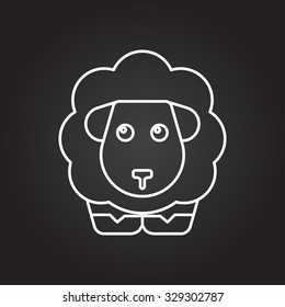Vector white outline sheep icon on black background 
