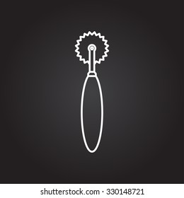 Vector white outline tailor cutter icon on black background 