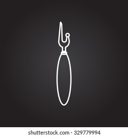 Vector white outline tailor seam ripper icon on black background 